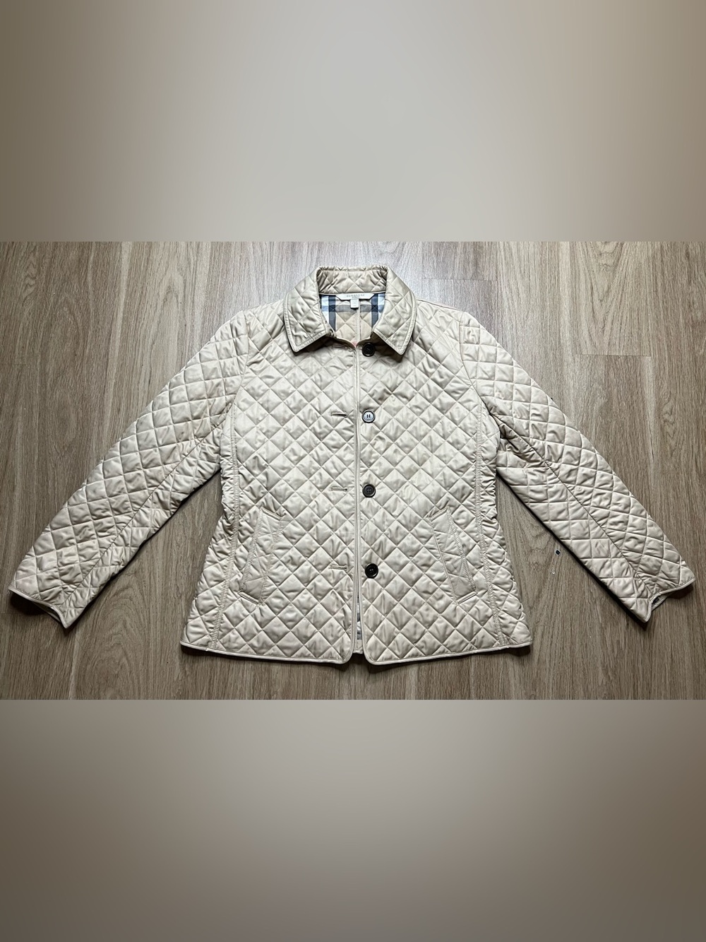 Burberry Brit Diamond Tan Quilted Jacket Sz XL (w/ Certificate of Authenticity)